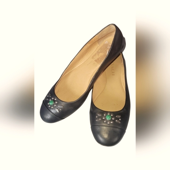 Coach Black Embellished Women's Leather Farrell Ballet Flats Size 7 B - Picture 3 of 8